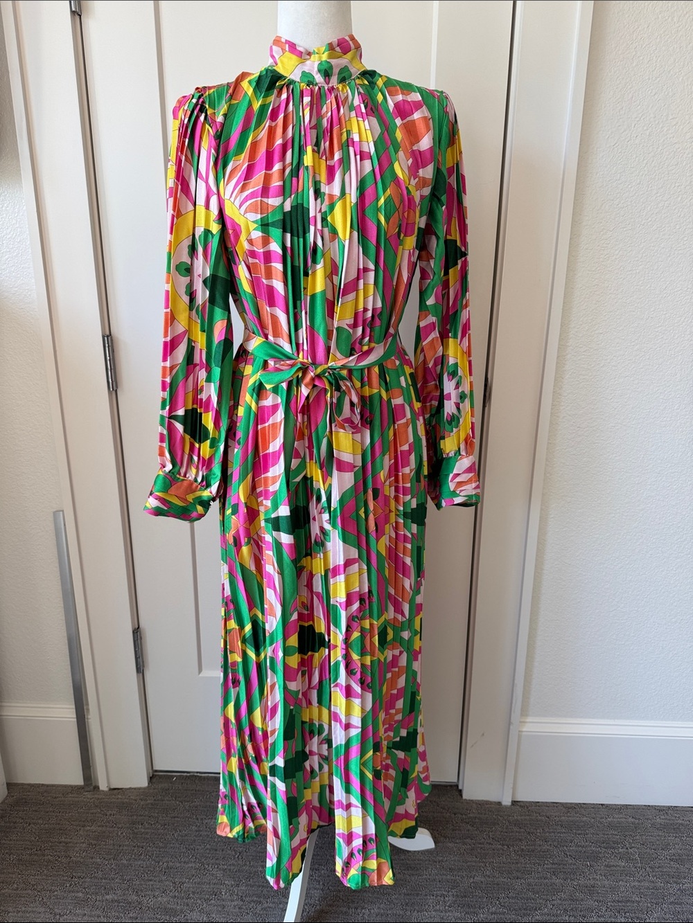 Beulah Multicolor Geometric Tie-Waist Maxi Dress